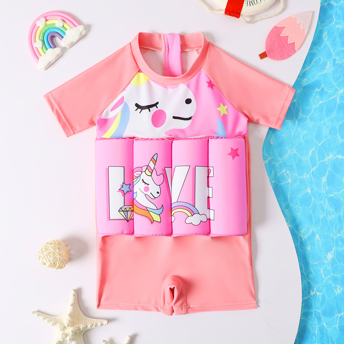 Children's Buoyancy Swimsuit Cartoon Print Swimwear Kid One-Piece Floating Rash Guards Bathing Clothes Boys Girls Swimming Suits