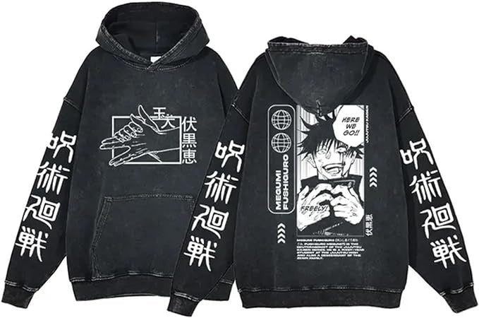 New washed retro hoodie spell battle anime peripheral printed hoodie for men