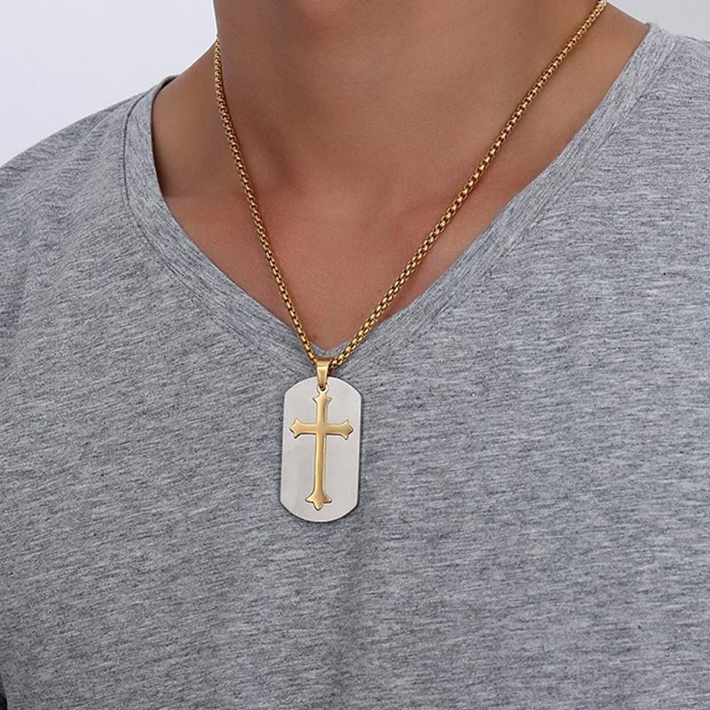 Vnox Removable Cross Pendant Men Chain Christian Jesus Necklace Jewelry