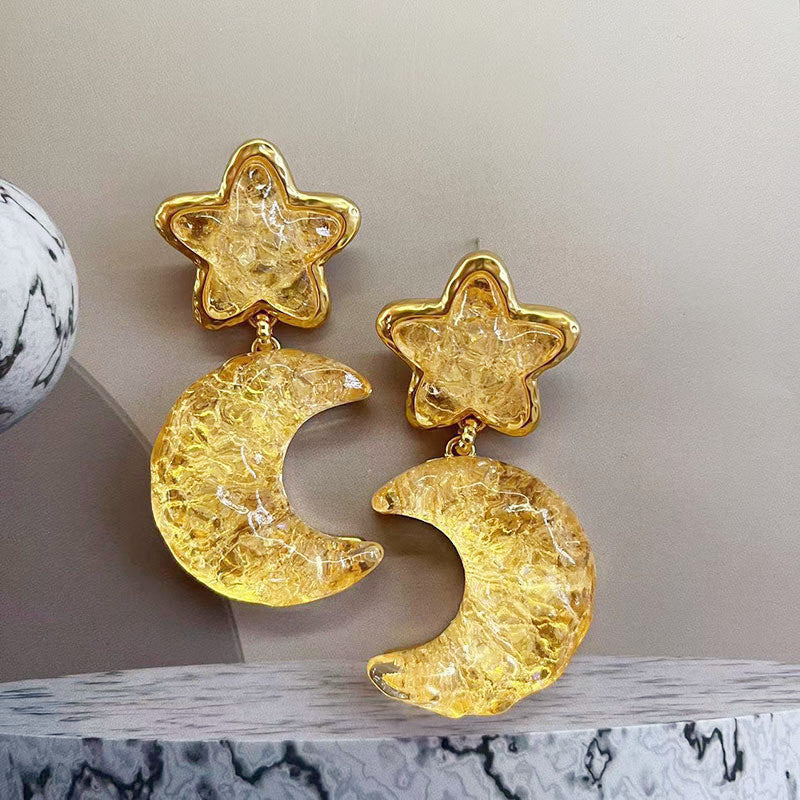 Elegant Commuting Star Moon Glass Earrings