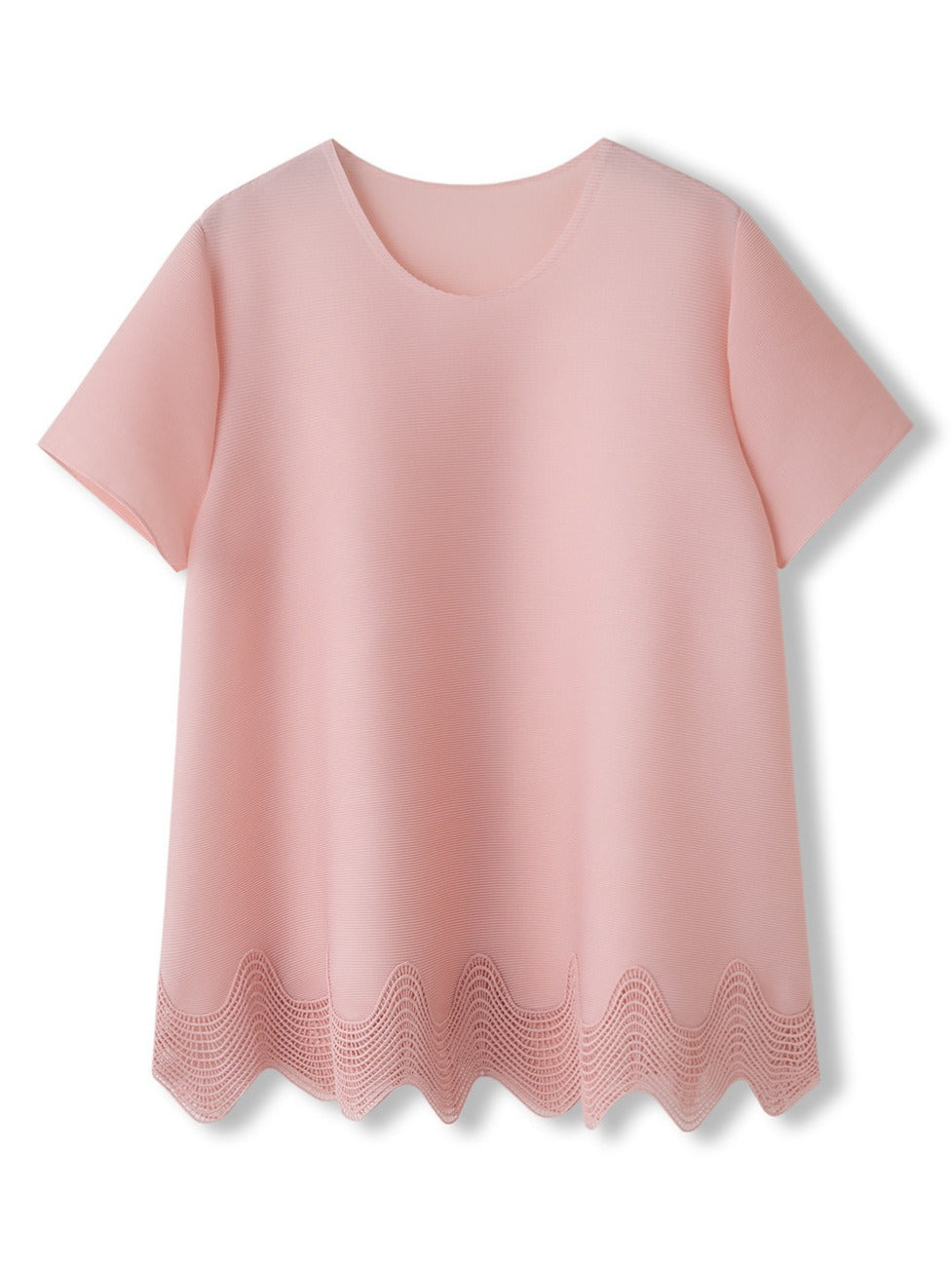 Solid color pleated irregular lace edge top for women