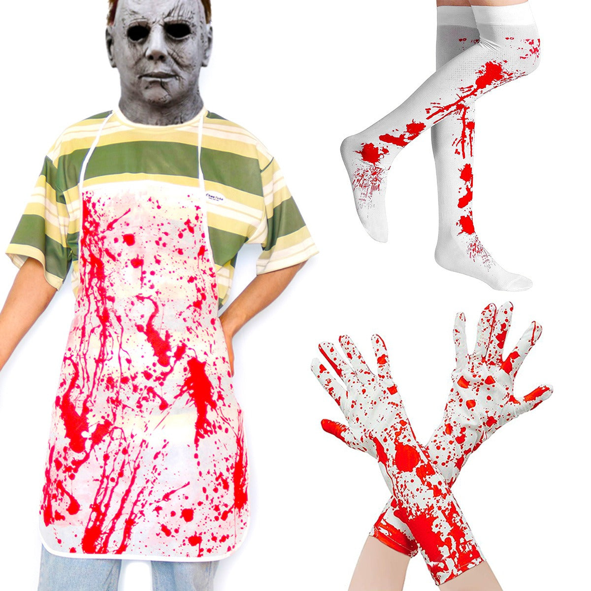 Horror blood handprint masquerade costume props Halloween blood gloves blood socks blood drink apron set